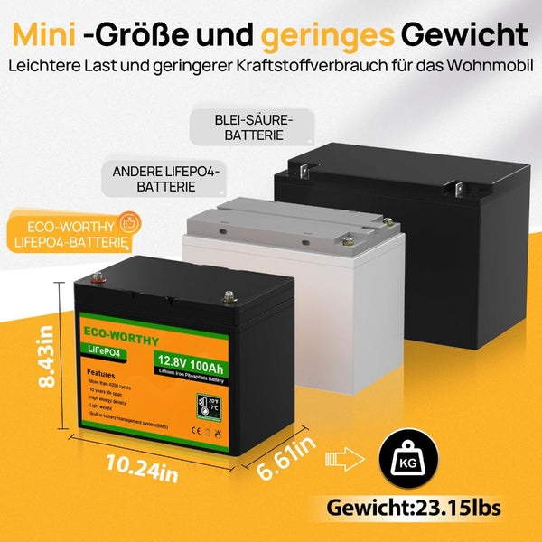 12V 100Ah LiFePO4 Lithium Batterie mit Untertemperaturschutz