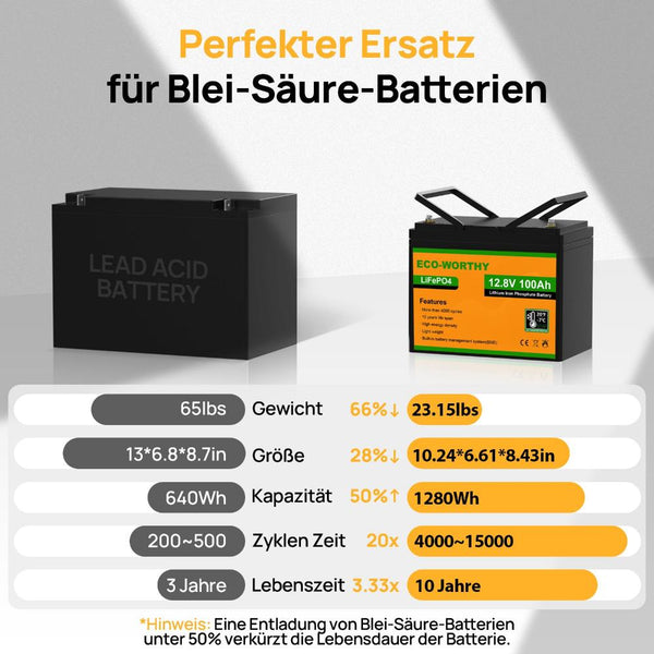 12V 100Ah LiFePO4 Lithium Batterie mit Untertemperaturschutz