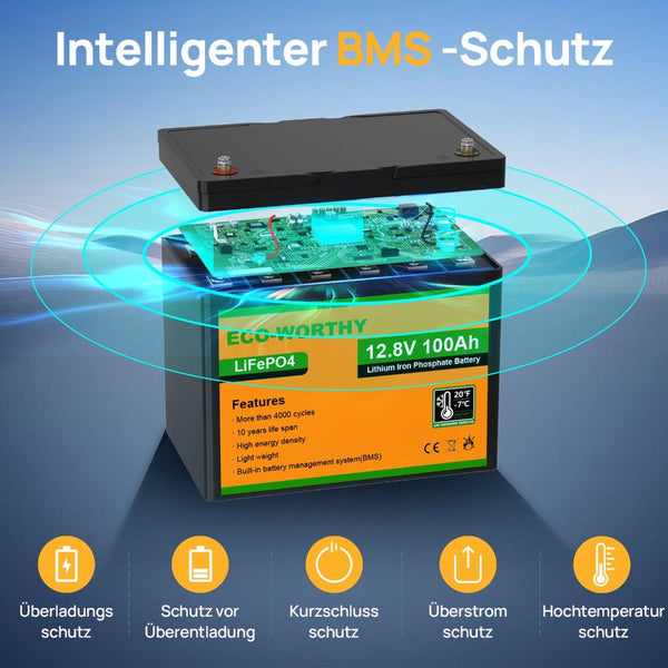 12V 100Ah LiFePO4 Lithium Batterie mit Untertemperaturschutz