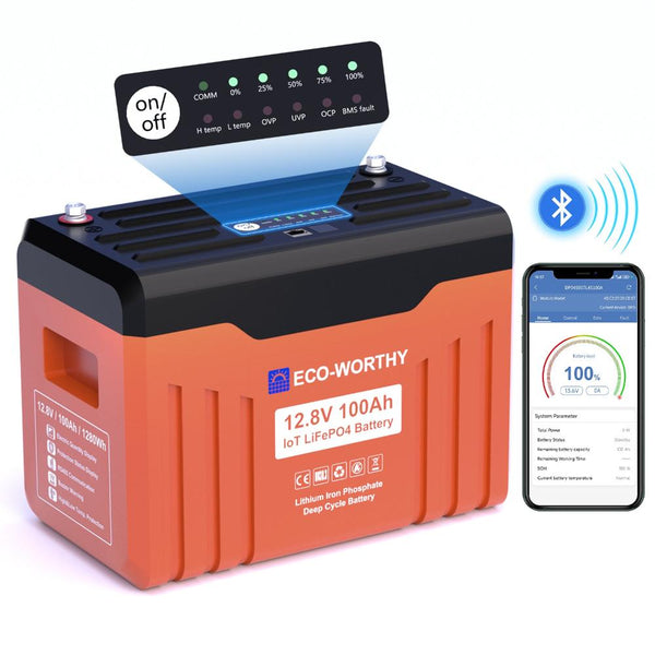 12V 100Ah LiFePO4 Lithium Batterij met Bluetooth en WiFi, Onderkoelingsbescherming