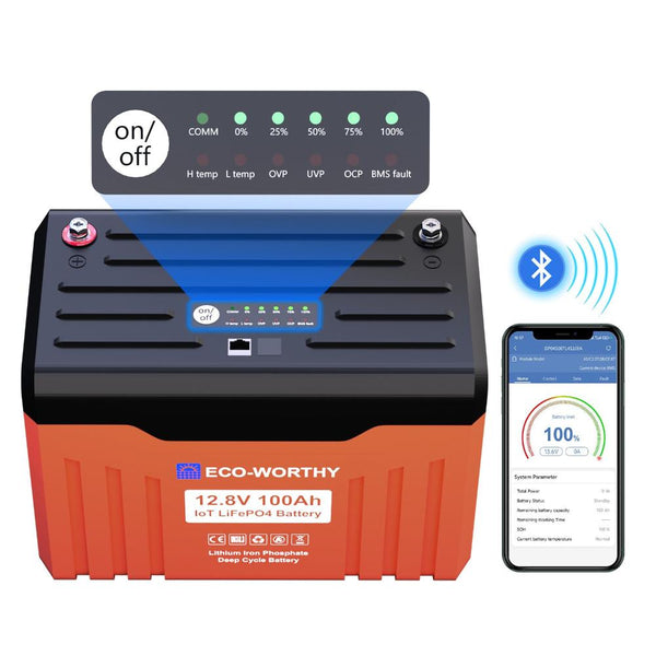 12V 100Ah LiFePO4 Lithium Batterie mit Bluetooth und WiFi,Untertemperaturschutz