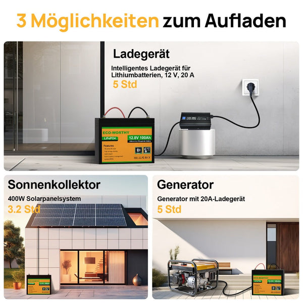 12V 100Ah LiFePO4 Lithium batterie mit Bluetooth und Untertemperaturschutz