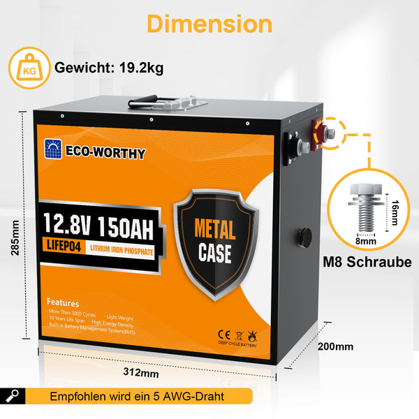 12V 150Ah LiFePO4 Lithium batterie mit Bluetooth und Untertemperaturschutz