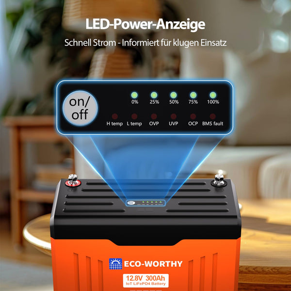 12V 300Ah LiFePO4 Lithium Batterie mit Bluetooth und Untertemperaturschutz