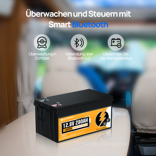 12V 280Ah LiFePO4 Lithium Batterie mit Bluetooth und Untertemperaturschutz