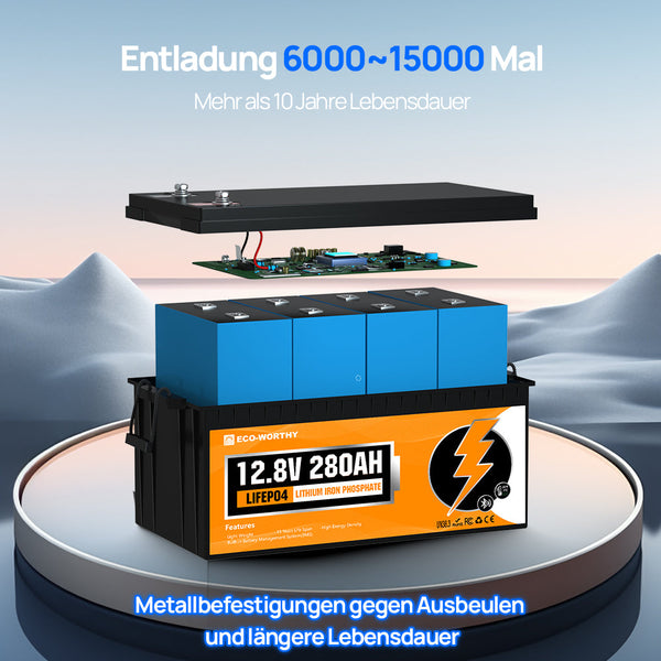 12V 280Ah LiFePO4 Lithium Batterie mit Bluetooth und Untertemperaturschutz