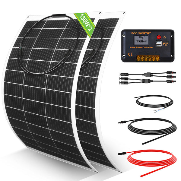 Wohnmobile 130Wp 260Wp 390Wp 520Wp 12V Basispaket Solaranlage mit 130Wp Semi-Flexibles Solarmodul