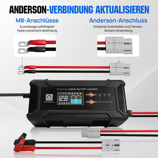 20A 12V/24V intelligentes Batterieladegerät mit LCD-Display für die meisten Batterien