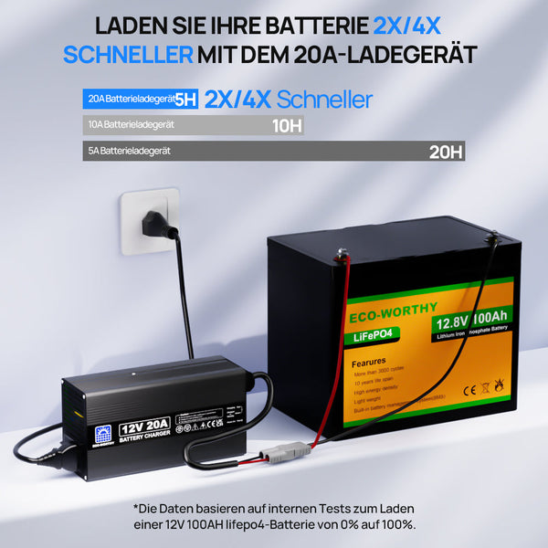 20A 12V Smart Batterie-Ladegerät für Lithium (LiFePO4) Batterien
