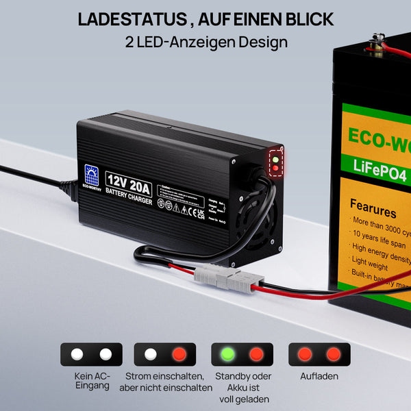 20A 12V Smart Batterie-Ladegerät für Lithium (LiFePO4) Batterien