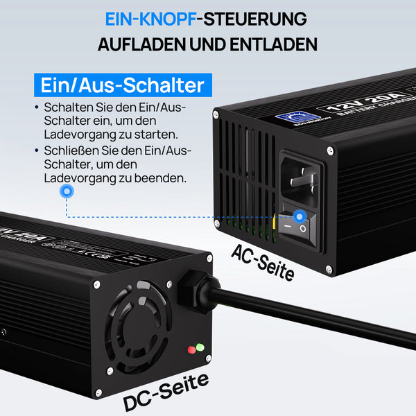 20A 12V Smart Batterie-Ladegerät für Lithium (LiFePO4) Batterien