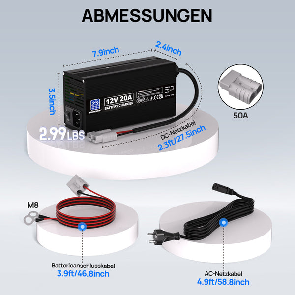 20A 12V Smart Batterie-Ladegerät für Lithium (LiFePO4) Batterien