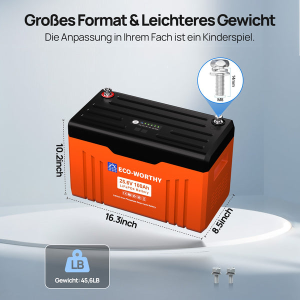 24V 100Ah LiFePO4 Lithiumbatterij met Bluetooth en ondertemperatuurbescherming