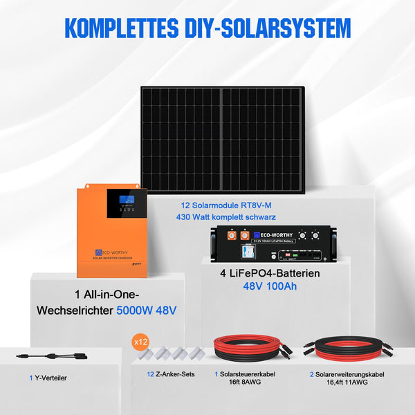 48V 5160W (12 x 430W) Komplettes MPPT-Off-Grid-Solarkit