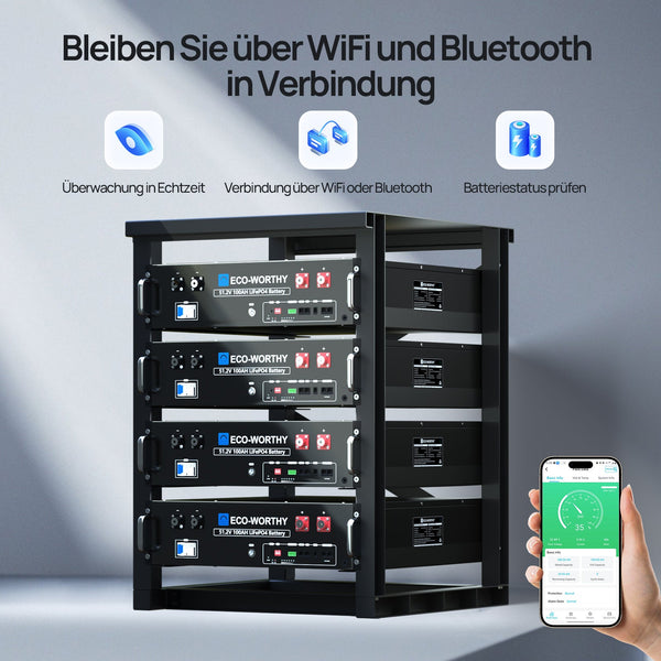 48V (51,2V) 100Ah Server-Rack-Batterie, 5,12kWh Lithium-Batterie, 3U-Größe, mit Bluetooth und WLAN