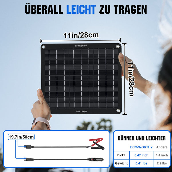5Wp 10Wp Tragbares Solar-Erhaltungsladegerät für 12V-Batterien in Auto & Boot