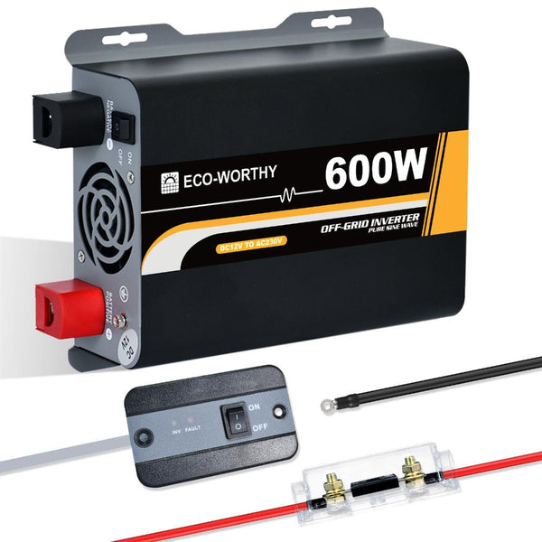 600W 12V Zonne-omvormer Zuivere Sinus DC 12V AC 230V
