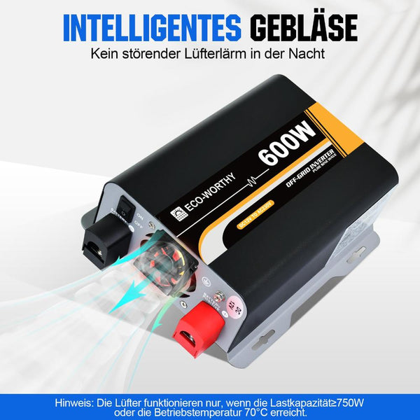 600W 12V Solar Wechselrichter Reiner Sinus DC 12V AC 220V