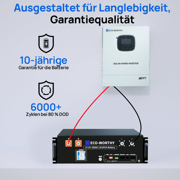 ECO-WORTHY 48V 100Ah LiFePO4 Batterij Versie 3 met 48V 3000W All-in-One Omvormer – Backup Kit voor Thuis