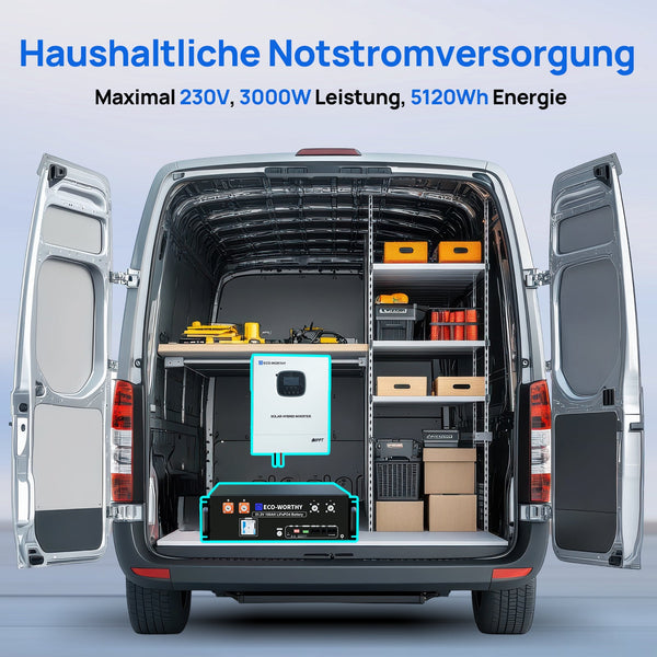 ECO-WORTHY 48V 100Ah LiFePO4 Batterij Versie 3 met 48V 3000W All-in-One Omvormer – Backup Kit voor Thuis