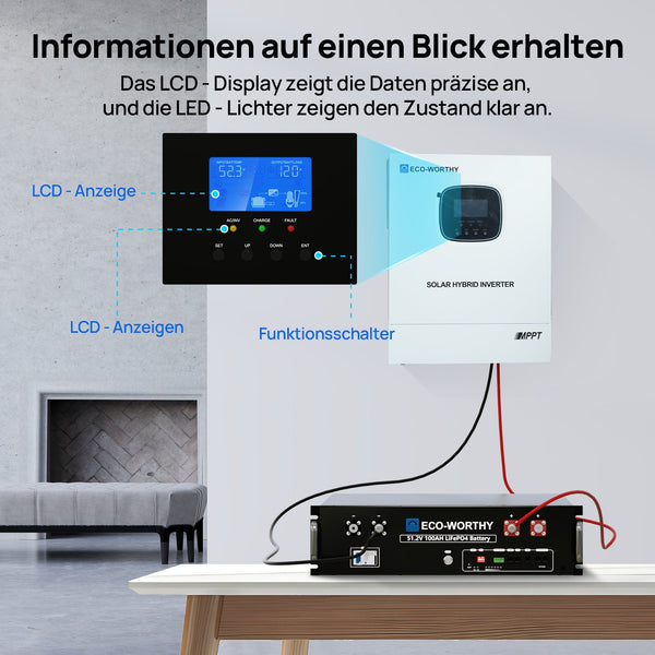 ECO-WORTHY 48V 3000W All-in-One Zonne-Omvormer-Lader | MPPT 60A, 3400W PV-Ingang