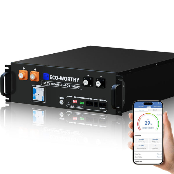 ECO-WORTHY 48V (51,2V) 100Ah Server-Rack-Batterij | IEC 62619-certificering | Bluetooth en WLAN