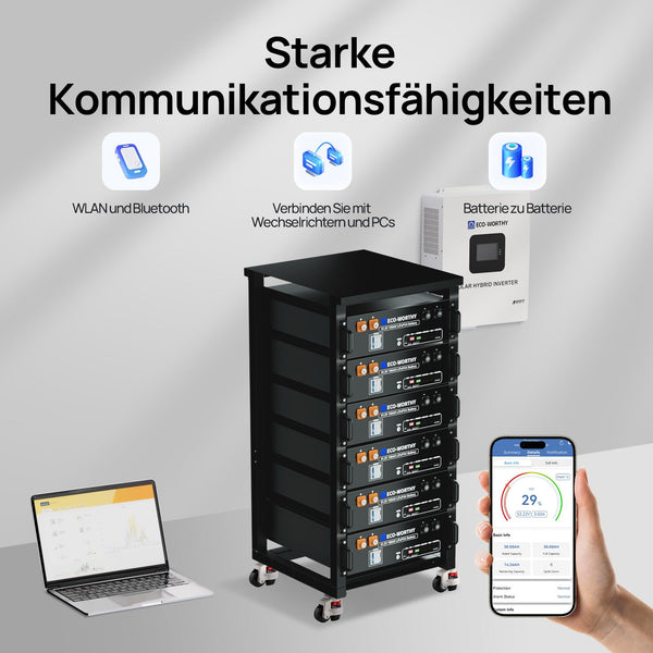 ECO-WORTHY 48V (51,2V) 100Ah Server-Rack-Batterij | IEC 62619-certificering | Bluetooth en WLAN