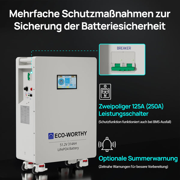 ECO-WORTHY 48V (51,2V) 314Ah LiFePO4-Batterie und 12KW 48Vdc-230/400Vac All-in-One-Wechselrichter dreiphasig Niederspannung SR