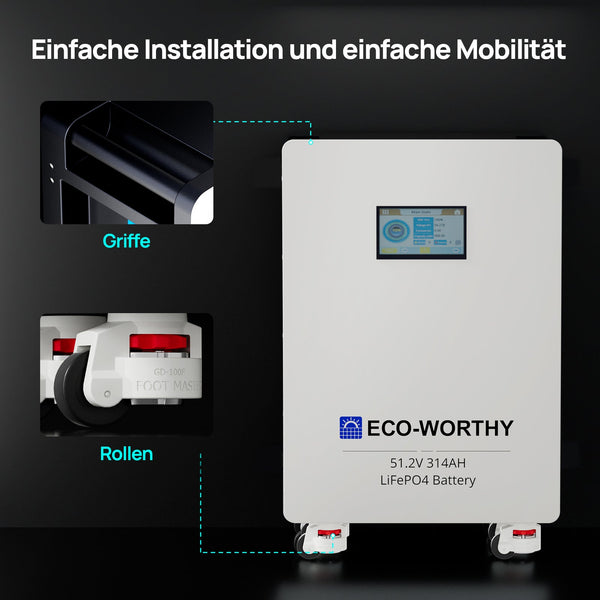ECO-WORTHY 48V (51,2V) 314Ah LiFePO4-Batterie und 5000W 48V All-In-One Kombigeräte Solar Wechselrichter