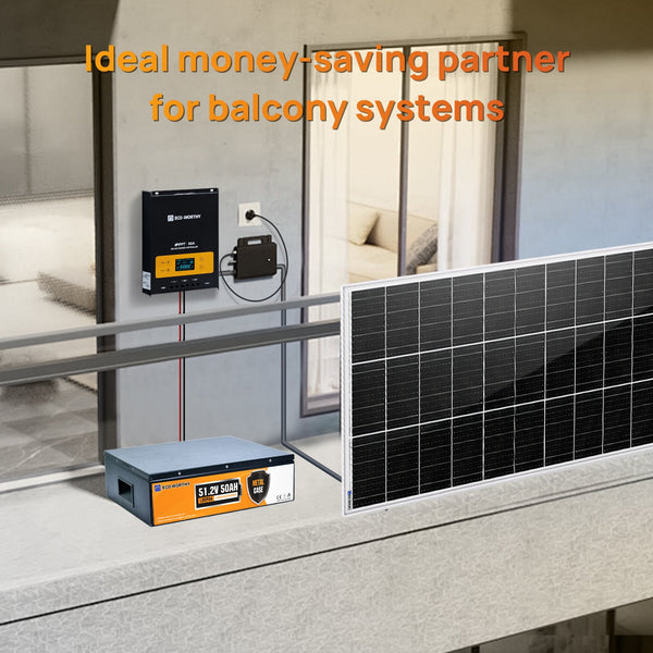 ECO-WORTHY Balkonkraftwerk Opslag 48V 50AH Batterij met 60A MPPT 2,56KWh