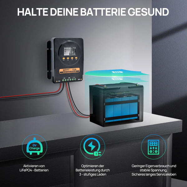 ECO-WORTHY MPPT Zonnecontroller 15A 12V/24V met LCD & Bluetooth RS485