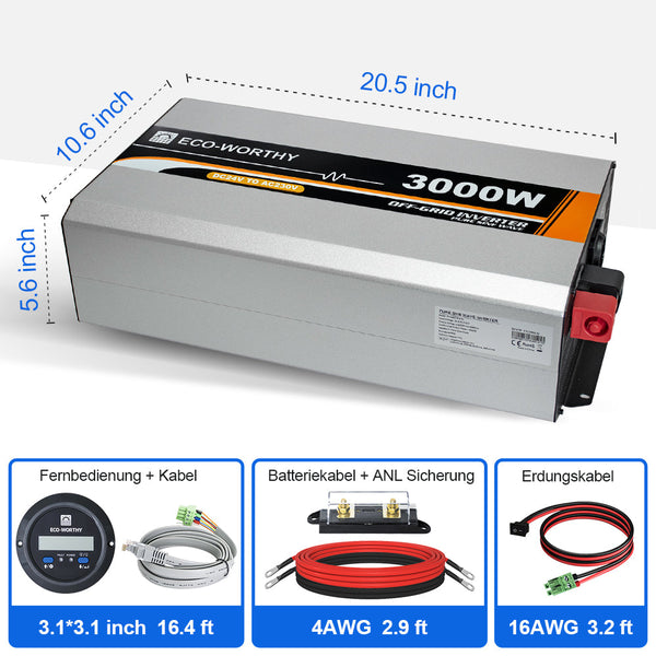 3000W 24V Solar Wechselrichter Reiner Sinus DC 24V AC 220V