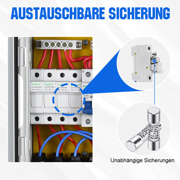 4-saitige PV-Kombinationsbox mit 4*10A Leistungsschaltern für Solaranlage