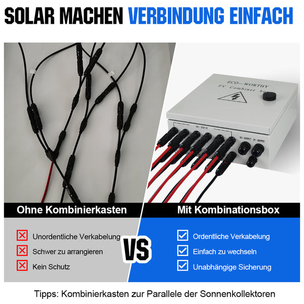 6-saitige PV-Kombinationsbox mit 6*10A Leistungsschaltern für Solaranlage