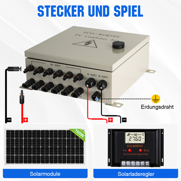 6-saitige PV-Kombinationsbox mit 6*10A Leistungsschaltern für Solaranlage