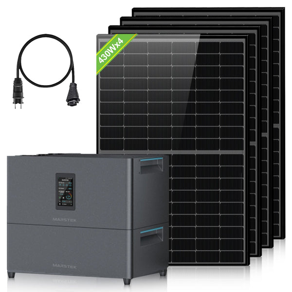 Balkon Zonnepaneel Kit 5120Wh met Marstek Jupiter C+ Energieopslag, 4 x 430W Zonnepanelen, 4 MPPT's (PV max. 2400 W) | Plug-&-Play | Compleet Zonne-energiesysteem voor op het dak
