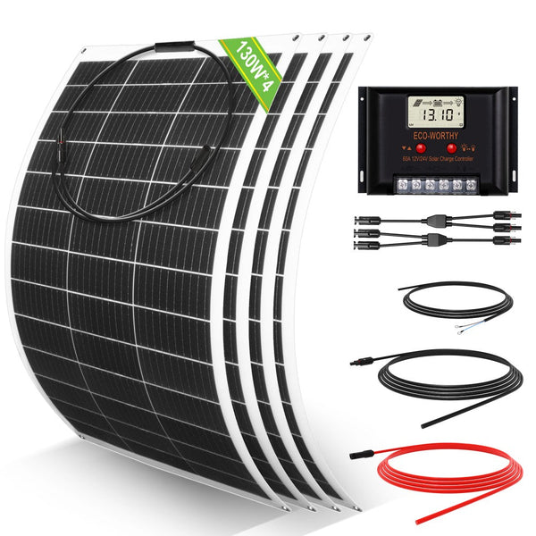 Wohnmobile 130Wp 260Wp 390Wp 520Wp 12V Basispaket Solaranlage mit 130Wp Semi-Flexibles Solarmodul
