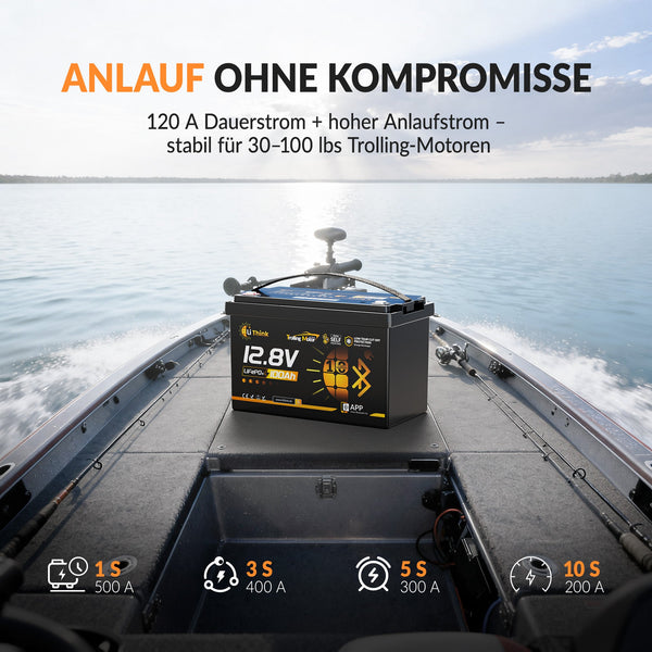 Lithink 12V 100Ah TM LiFePO4-accu met Bluetooth & zelfverwarming, 120A BMS – voor trollingmotor