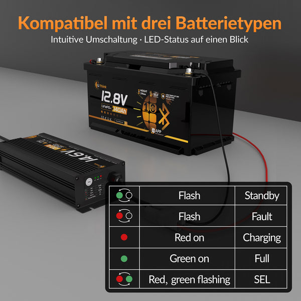 Lithink 14.6V 20A Waterdichte Snellader – voor LiFePO₄, NCM en Loodaccu's