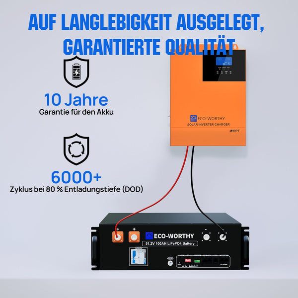 ECO-WORTHY No Break Set 5,12 kWh/10,24 kWh met 48V 100AH Lithiumbatterij en 48V 5000W All-in-One Omvormer