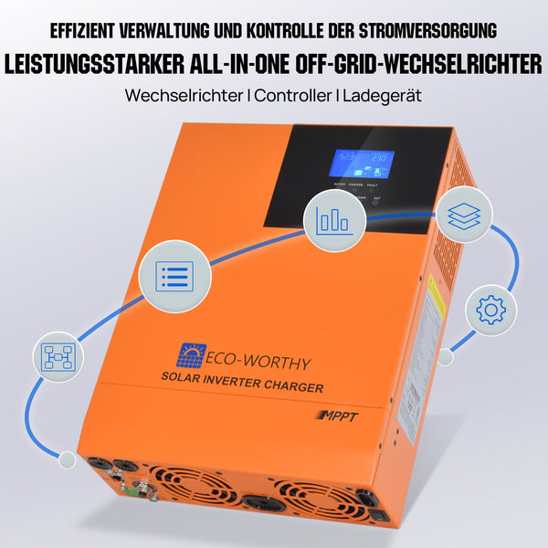 Notstrom-Set 5,12 kWh/10,24 kWh mit 48V 100AH Lithiumbatterie und 5000W All-in-One-Wechselrichter