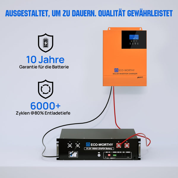 Notstrom-Set 5,12 kWh/10,24 kWh mit 48V 100AH Lithiumbatterie und 5000W All-in-One-Wechselrichter