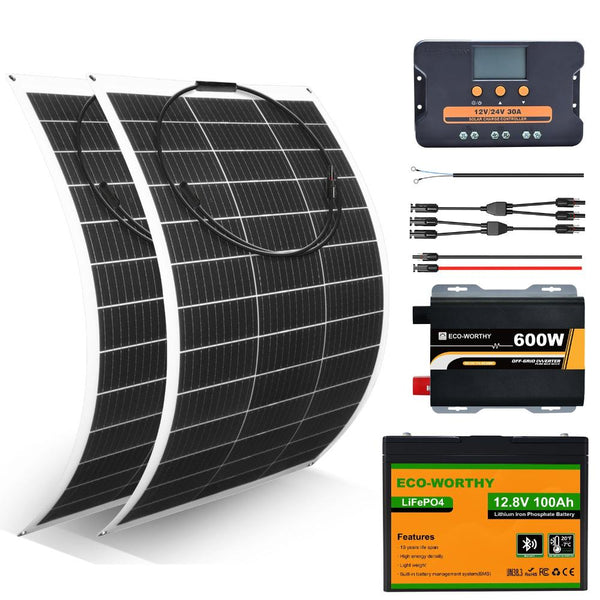 Wohnmobile 130Wp 260Wp 390Wp 520Wp 12V Komplettset Solaranlage mit 130Wp Semi-Flexibles Solarmodul+Lithium Speicher