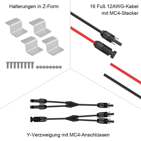 1000Wp 24V (6x170Wp) Komplettset MPPT Solaranlage mit 2,4kWh Lithium Speicher+3kW Wechselrichter