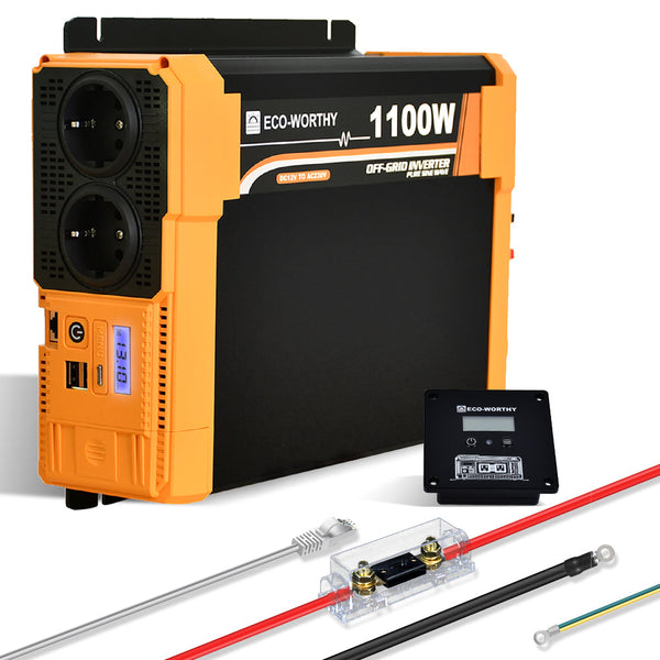 1100W 12V Zonne-omvormer Pure Sinus DC 12V AC 230V