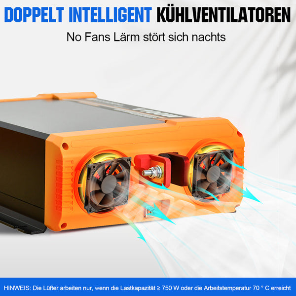 1100W 12V Zonne-omvormer Pure Sinus DC 12V AC 230V