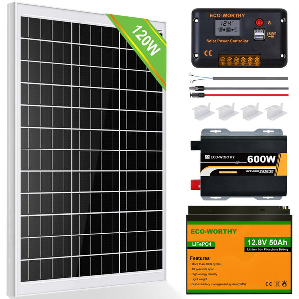 120Wp 240Wp 12V Komplettset Solaranlage mit 0,6kWh Lithium Speicher+600W Wechselrichter