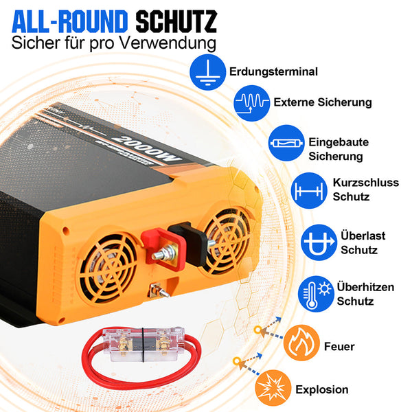 2000W 12V Zonne-omvormer Pure Sinus DC 12V AC 230V