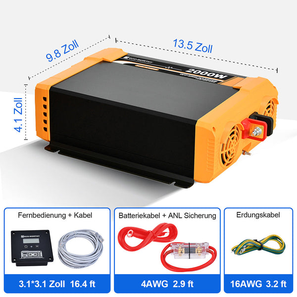 2000W 12V Zonne-omvormer Pure Sinus DC 12V AC 230V