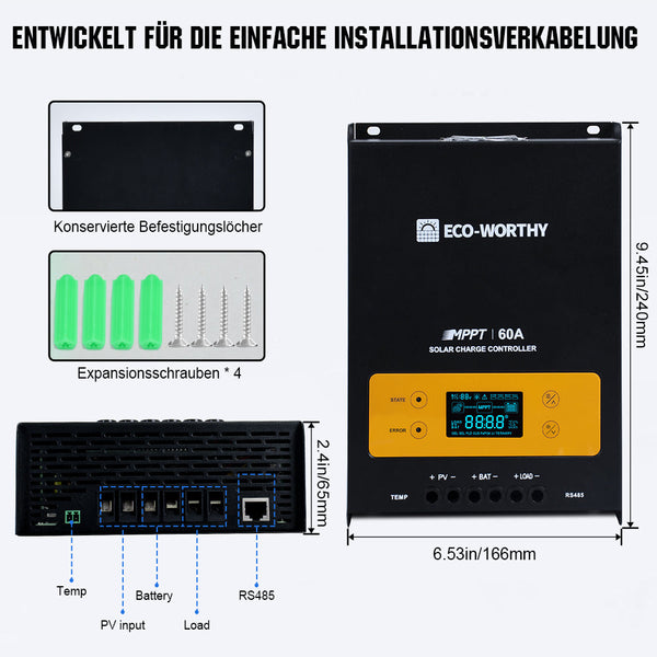 MPPT Solarladeregler 60A 12/24/36/48V